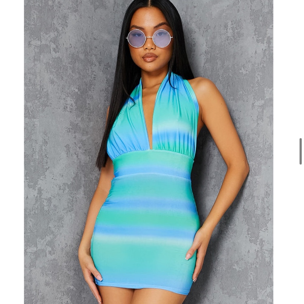 Blue and Green Halter Top Short Dress or Shirt